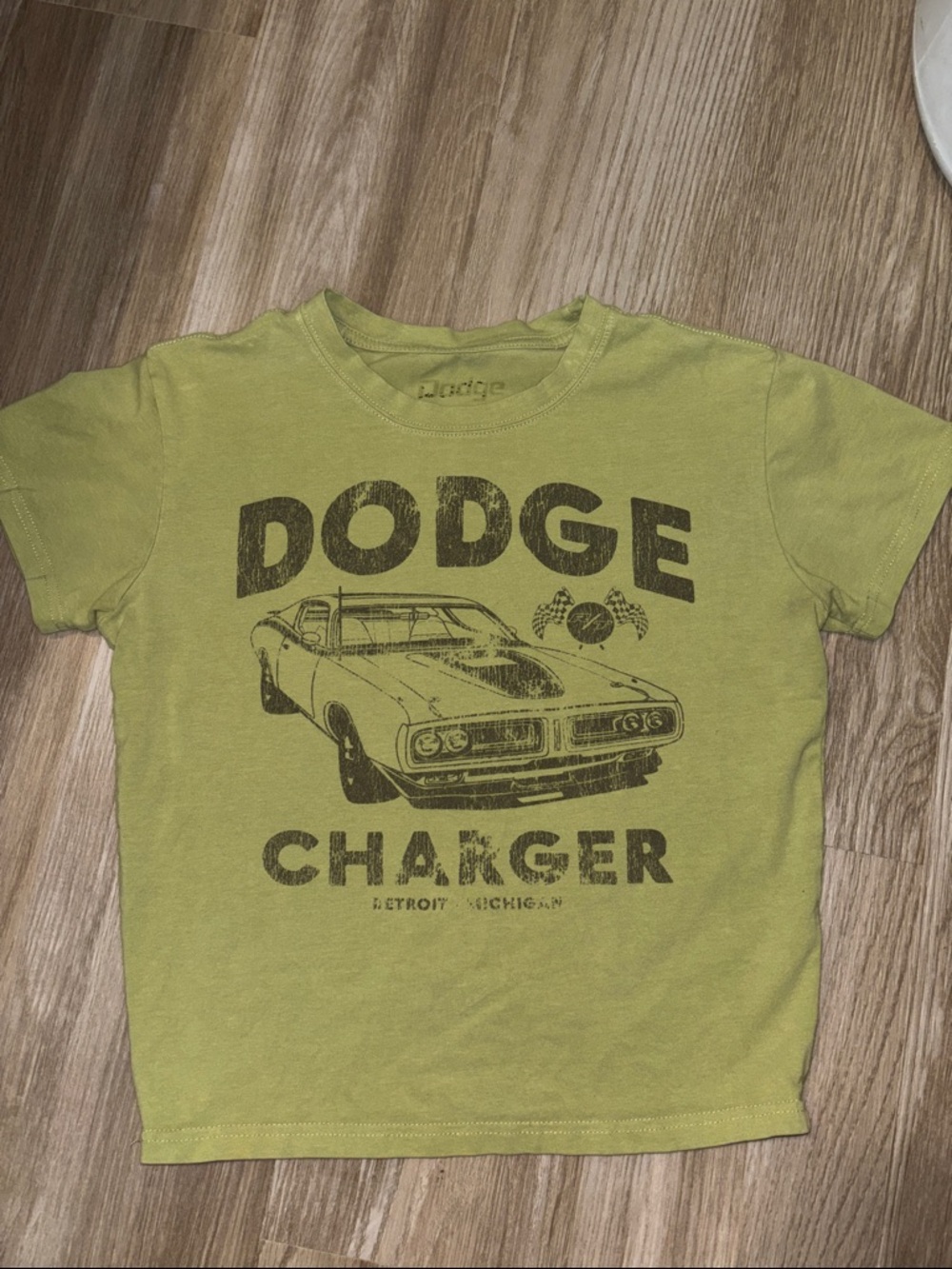 Dodge Charger Graphic Crop Tee - Lime Green